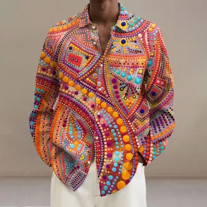 Man's Vintage Abstract Round Geometric Art Print Long Sleeve Shirt