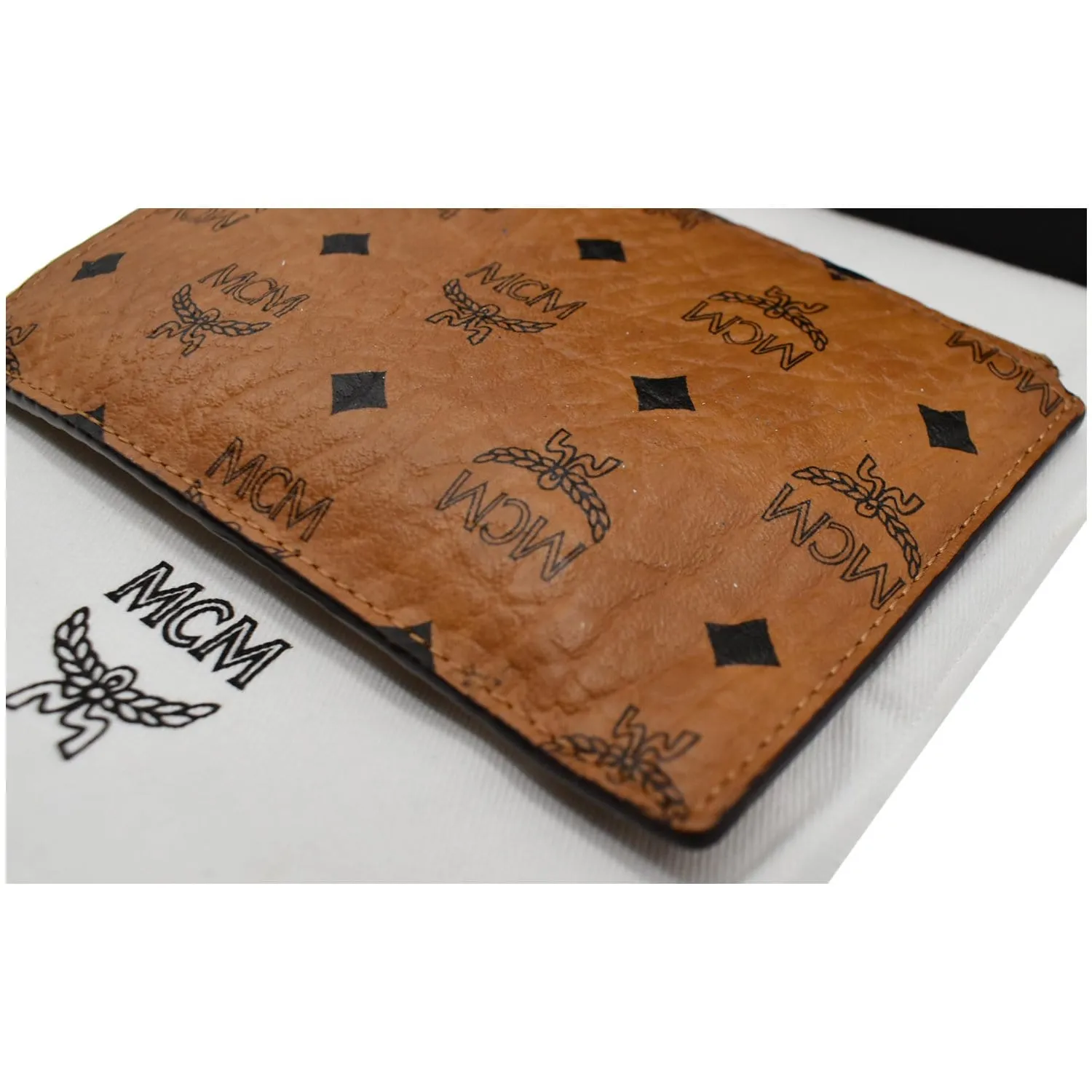 MCM Key Pouch Visetos Monogram Canvas Wallet Cognac