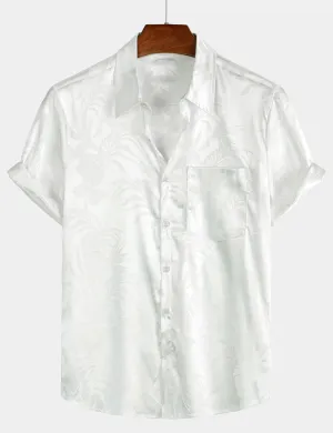 Men's Jacquard Vintage Elegant Button Up Pocket Short Sleeve Casual Shirt