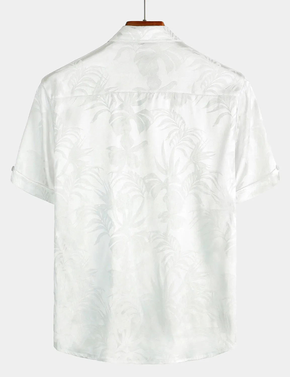 Men's Jacquard Vintage Elegant Button Up Pocket Short Sleeve Casual Shirt