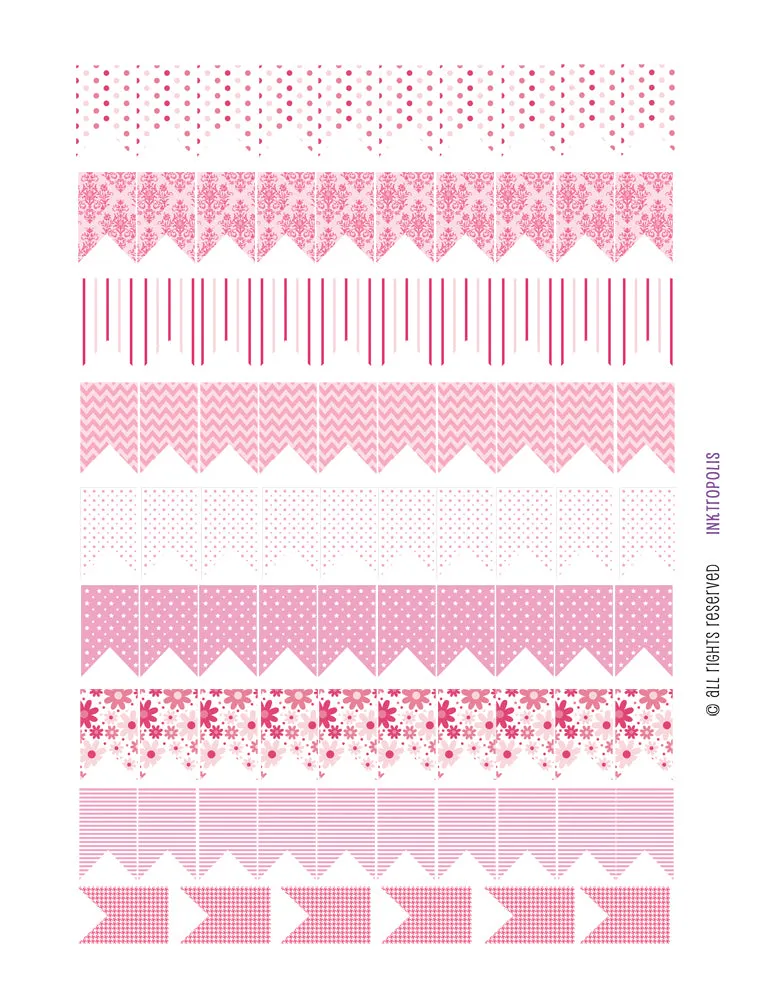 Monthly Planner Stickers Chunky Medium Flags in Pink Patterns Stickers Planner Labels Compatible with Erin Condren Vertical Life Planner