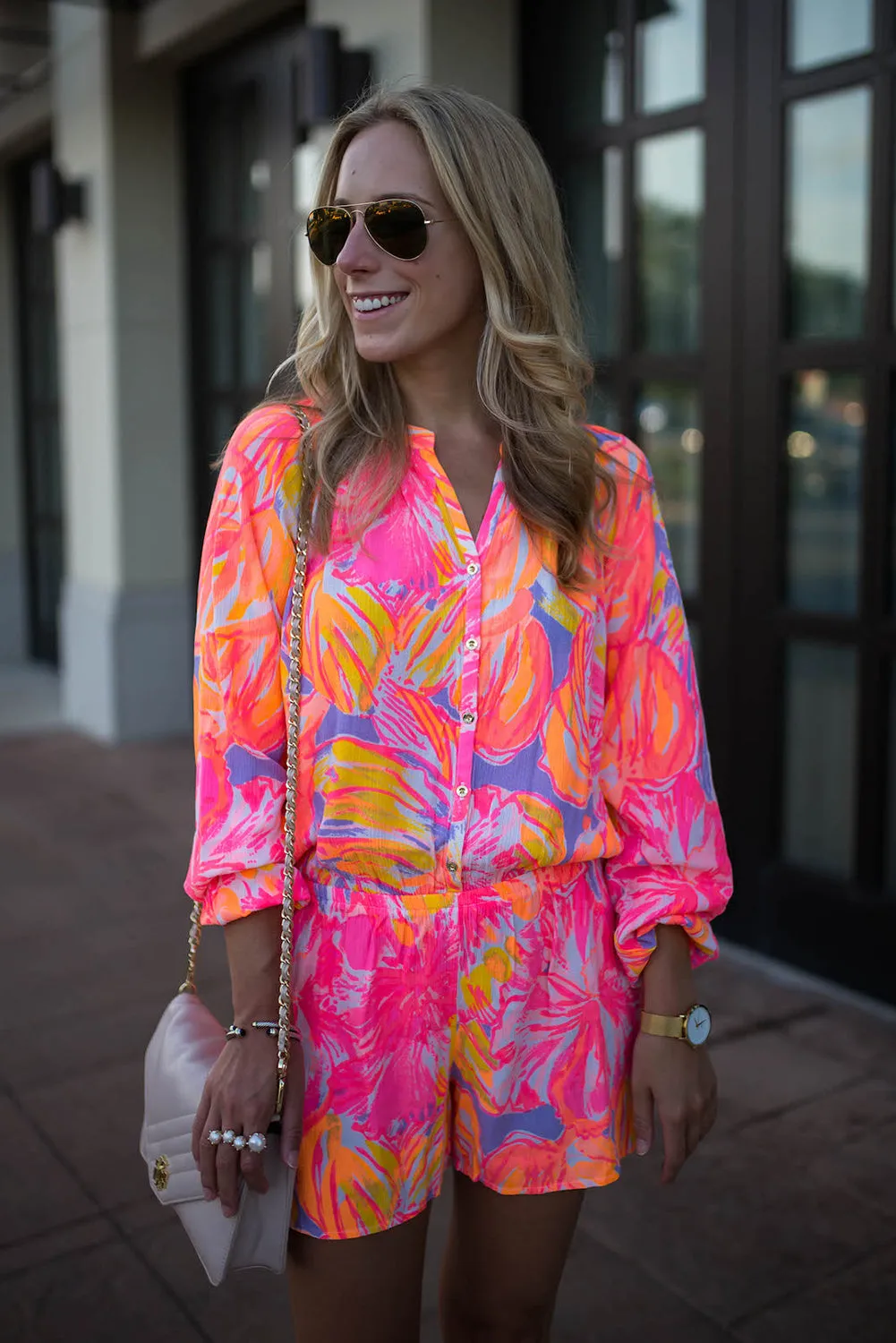 Multicolor Bold Graffiti Print Shirt Style Button Up Romper