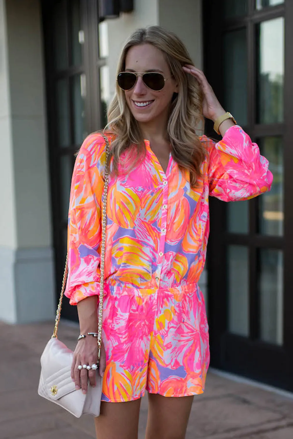 Multicolor Bold Graffiti Print Shirt Style Button Up Romper
