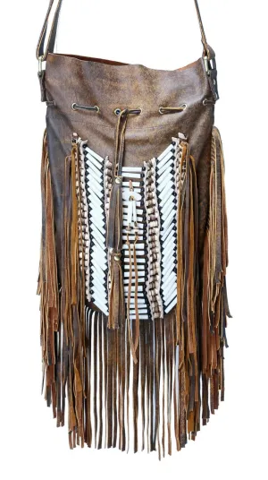 N48G- Big Brown Antique Indian leather Handbag, Native American Style bag. Crossbody bag