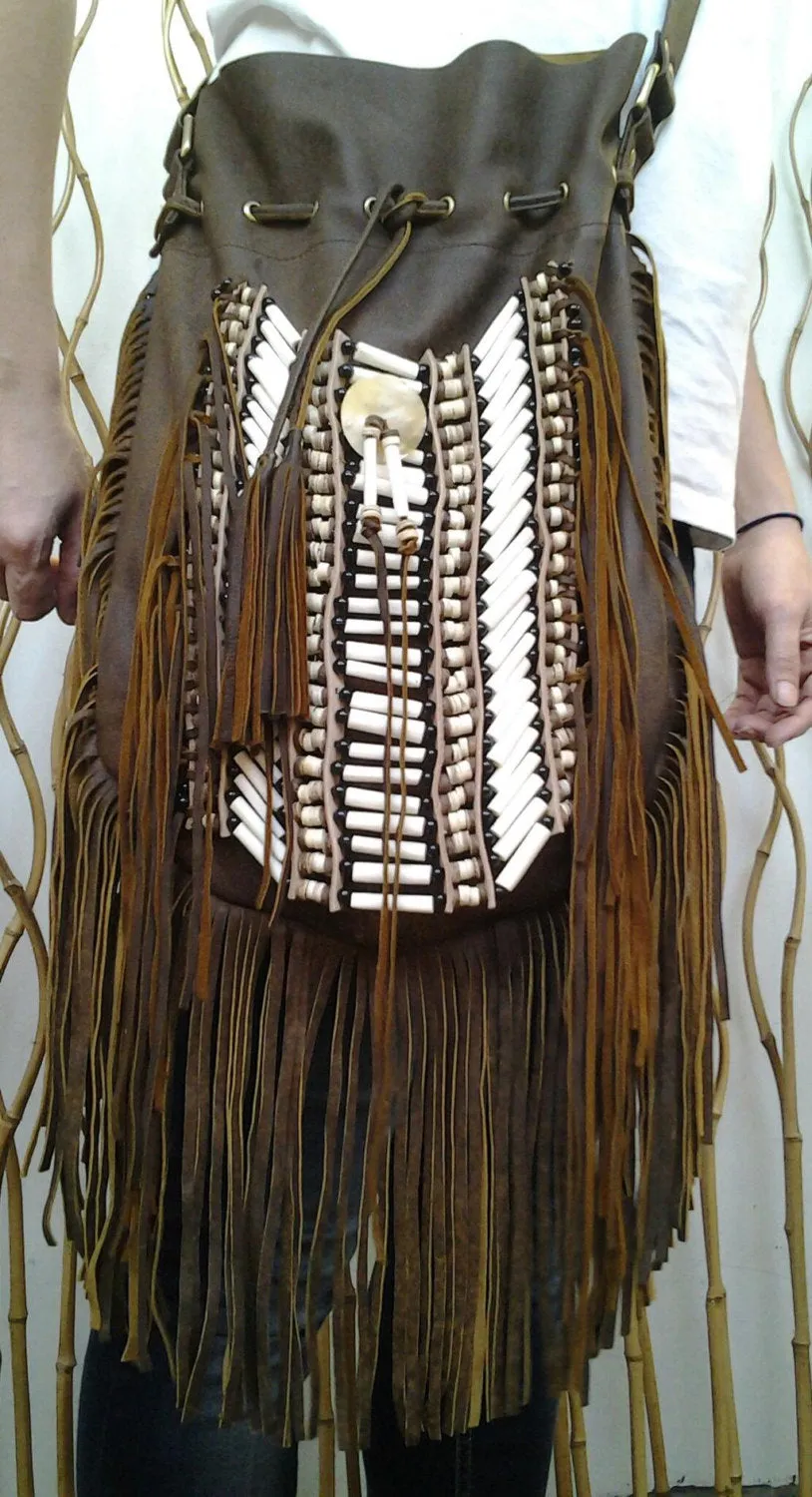 N48G- Big Brown Antique Indian leather Handbag, Native American Style bag. Crossbody bag