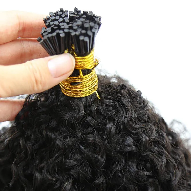 Natural Color Multi-Textured Kinky Curly I Tip Hair Extension