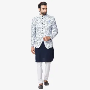 Nautical Navy Kurta with White Designer Waistcoat