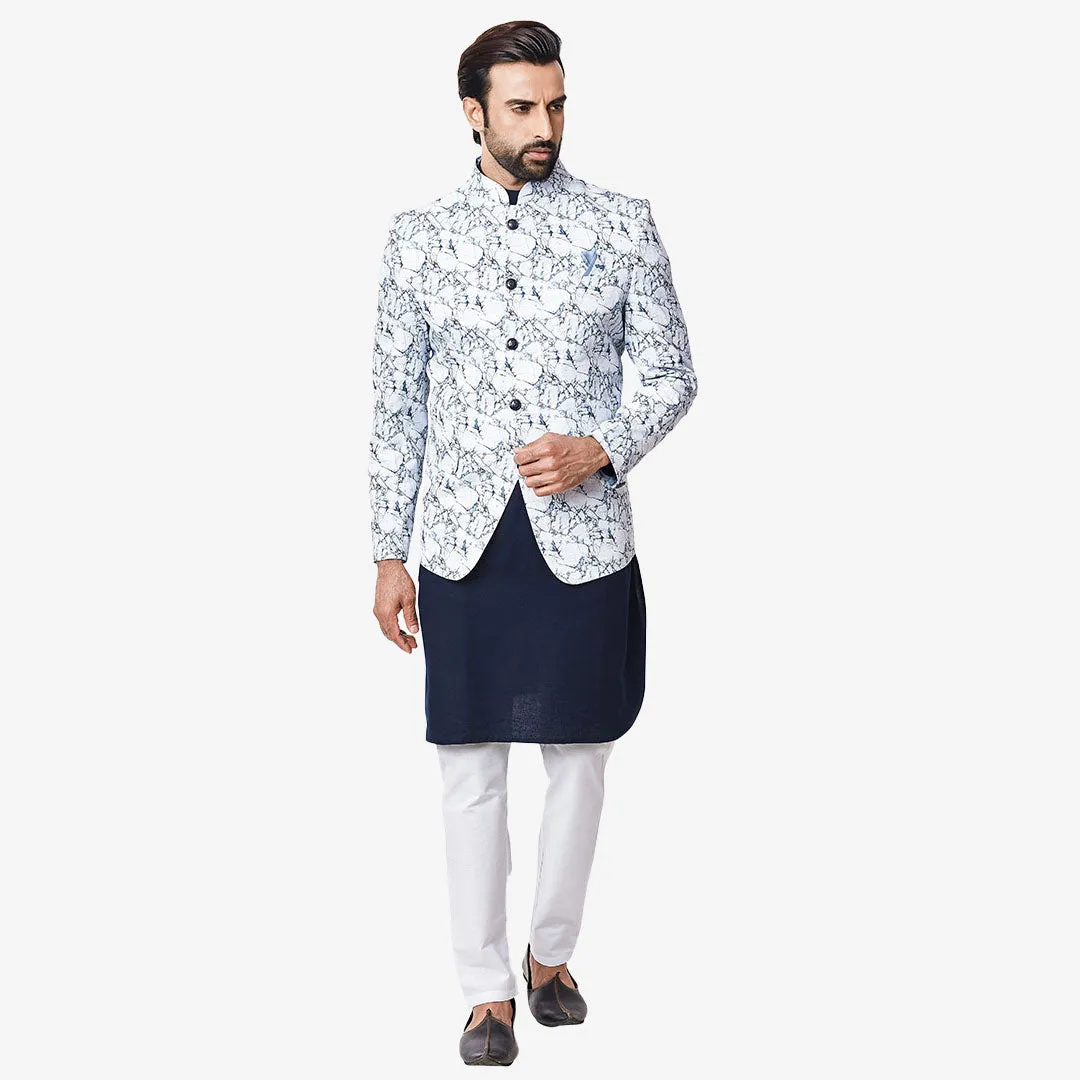 Nautical Navy Kurta with White Designer Waistcoat