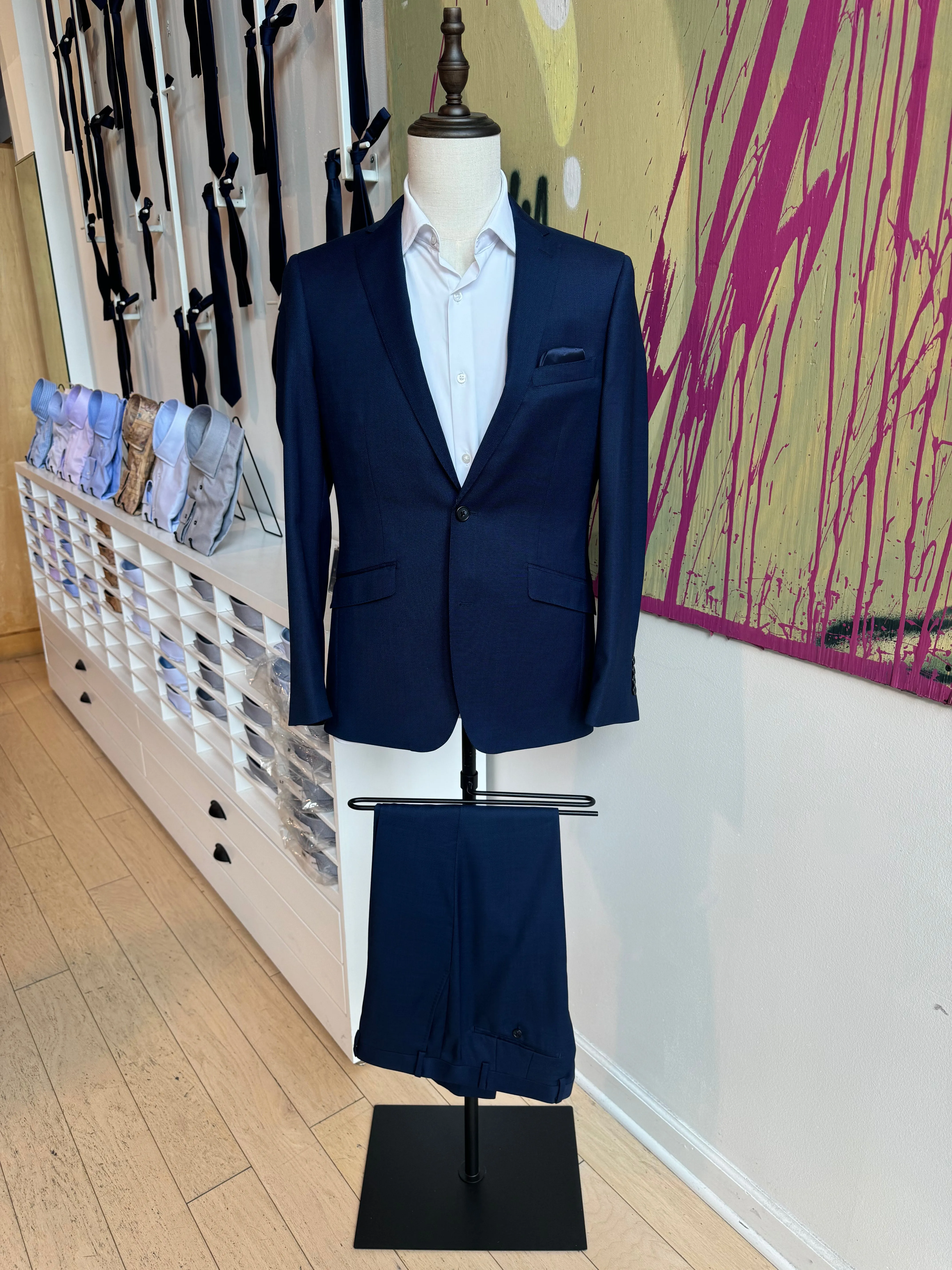 Navy Birdseye Suit Pants