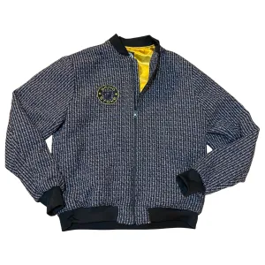Navy checked Bouclé Varsity jacket