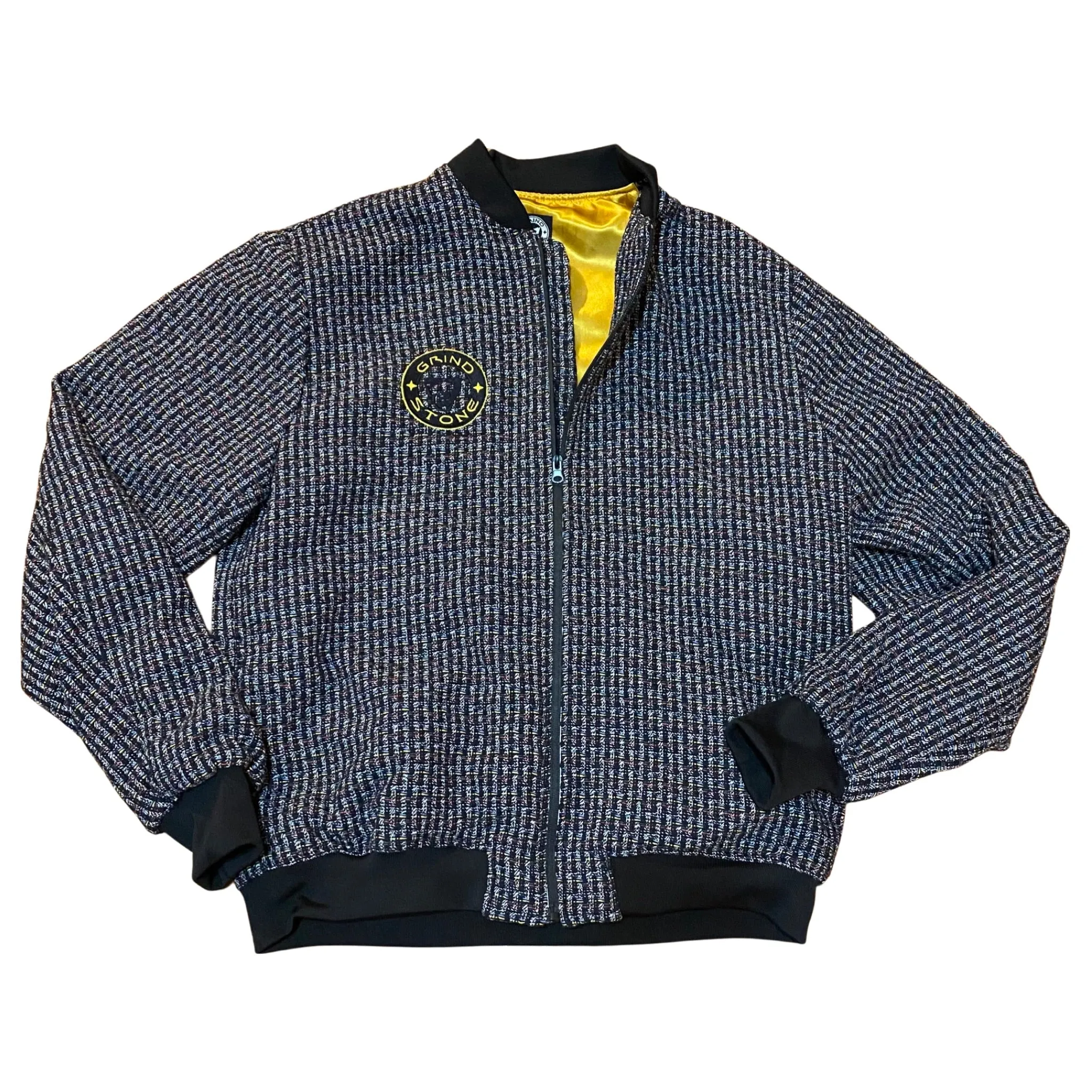 Navy checked Bouclé Varsity jacket