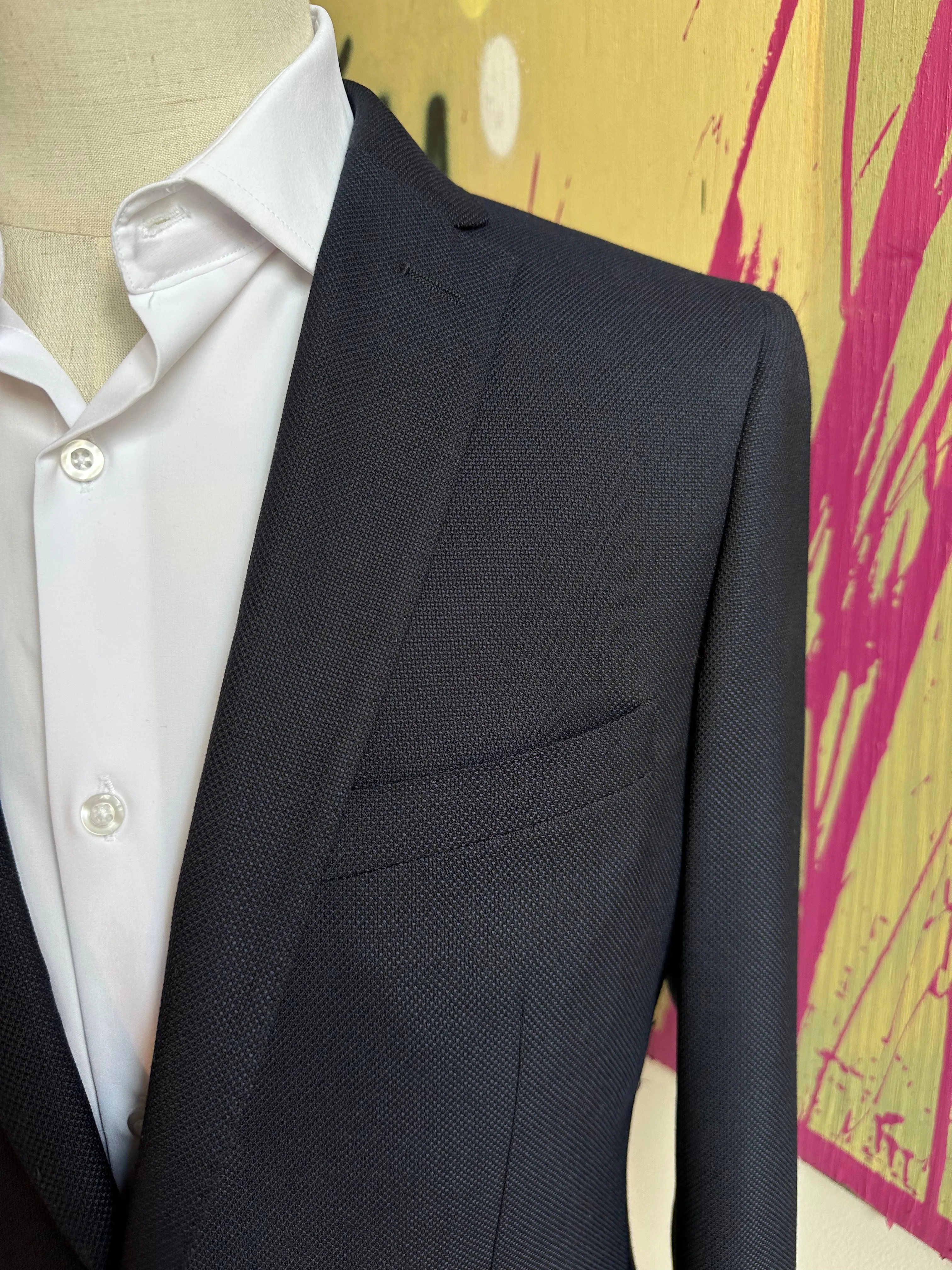 Navy Diamond Weave Premium Italian Suit Coat
