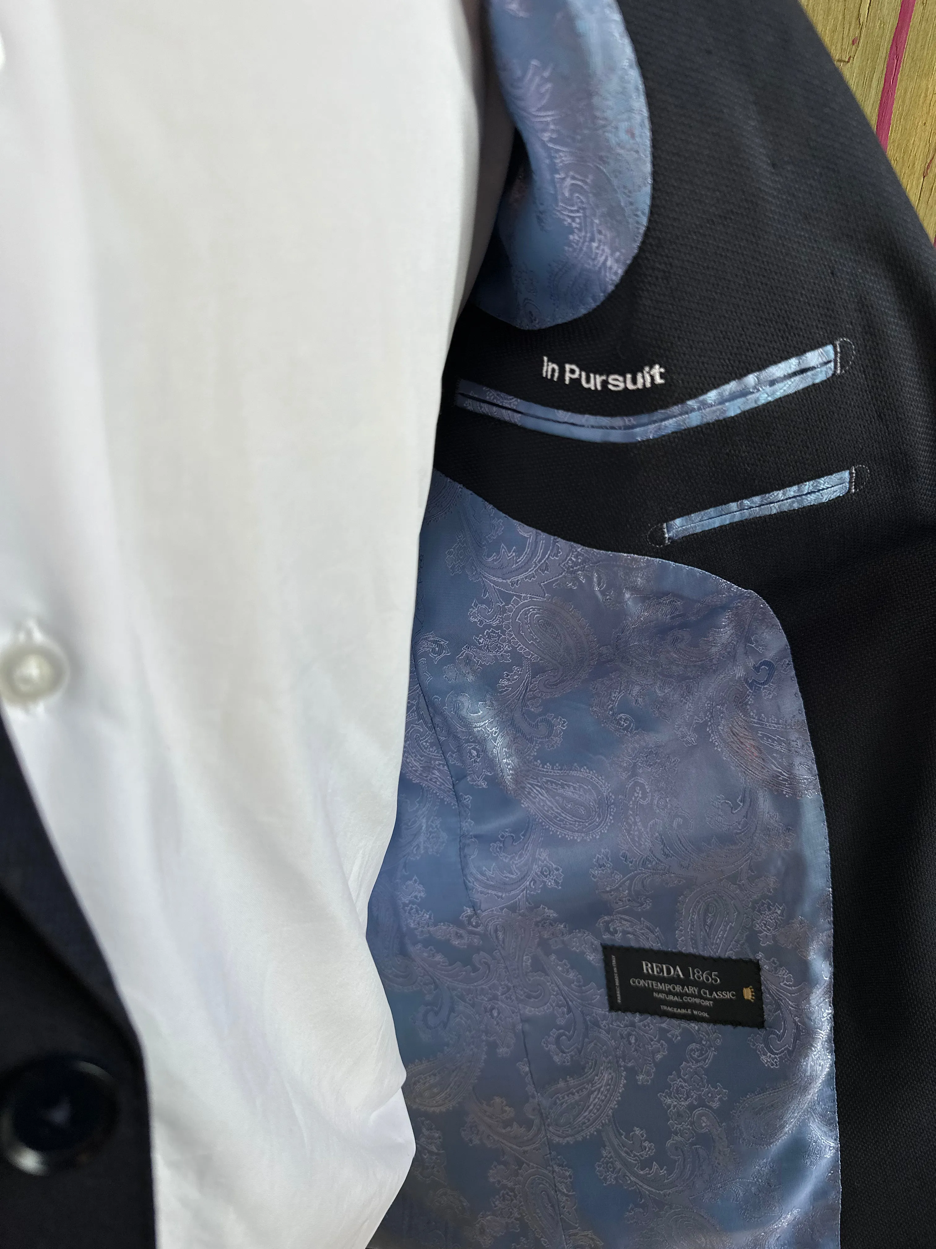 Navy Diamond Weave Premium Italian Suit Coat