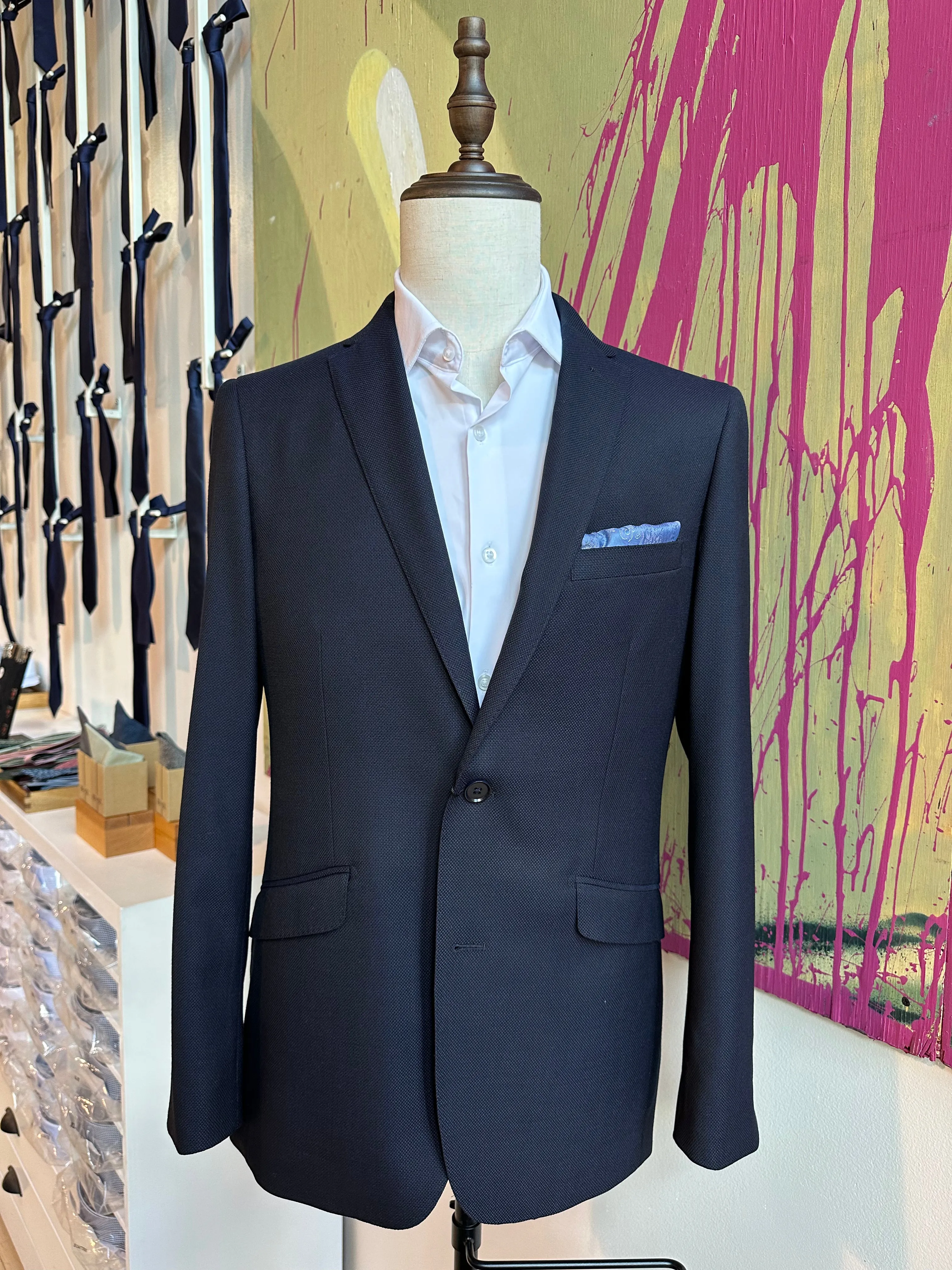 Navy Diamond Weave Premium Italian Suit Coat