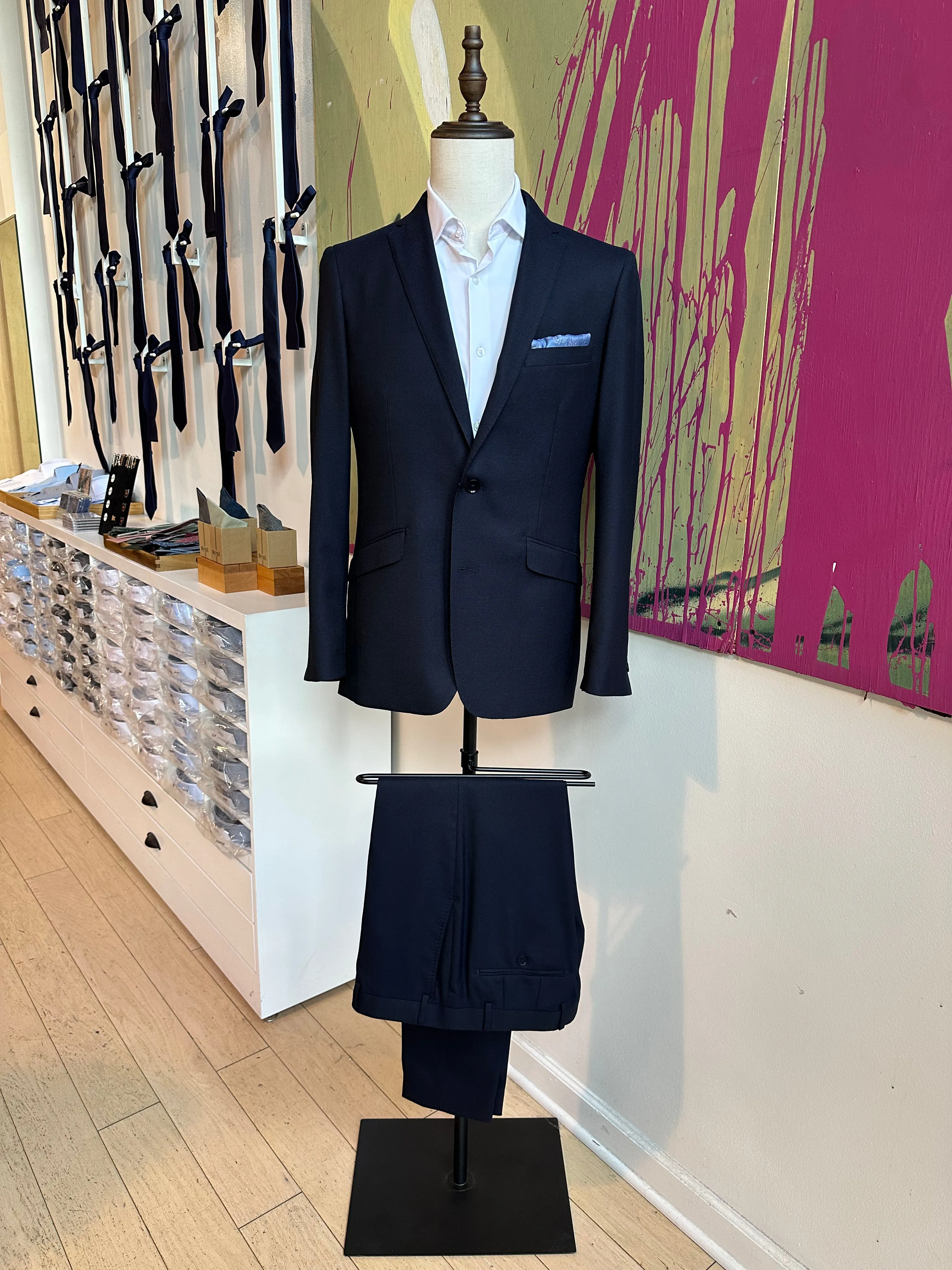 Navy Diamond Weave Premium Italian Suit Coat