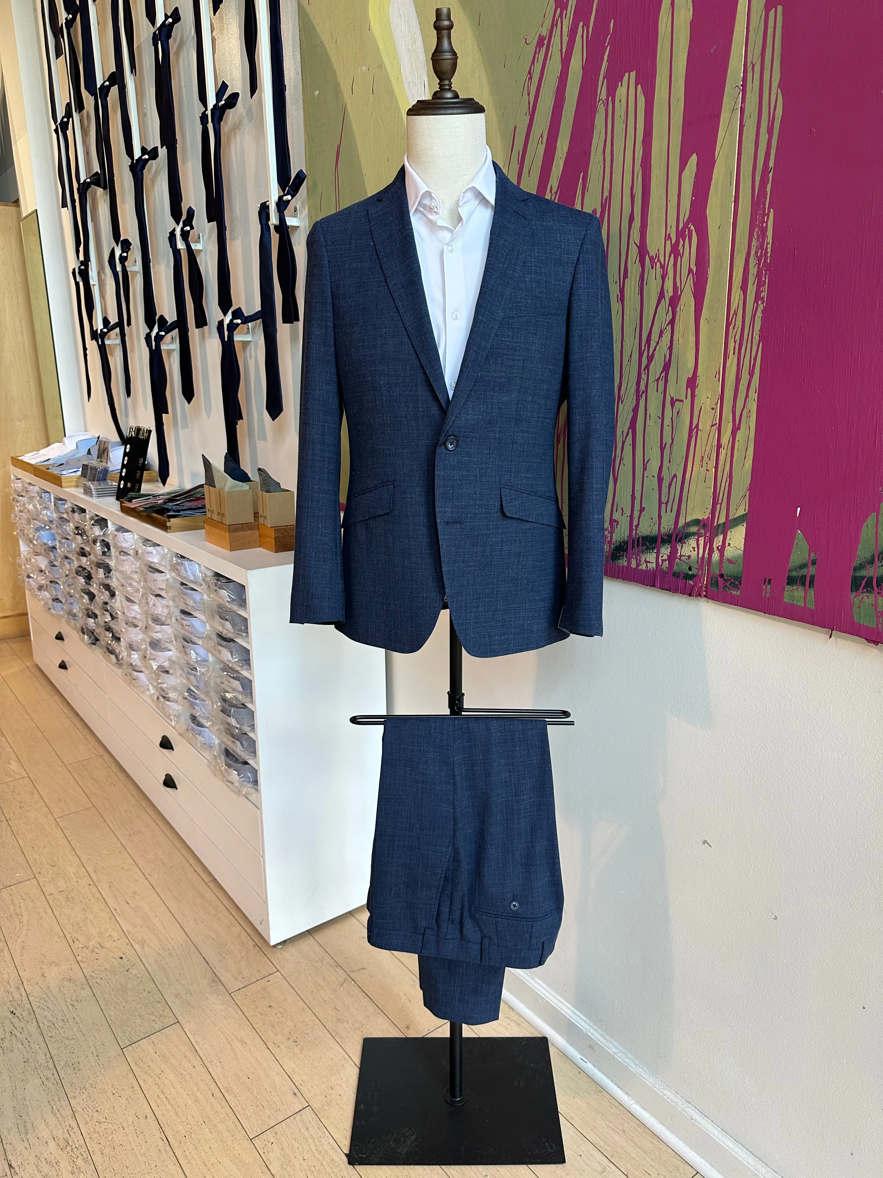 Navy Linen Blend Premium Suit Coat