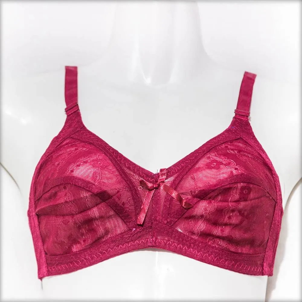 Net Non Padded Bra - Maroon - See Through Bra
