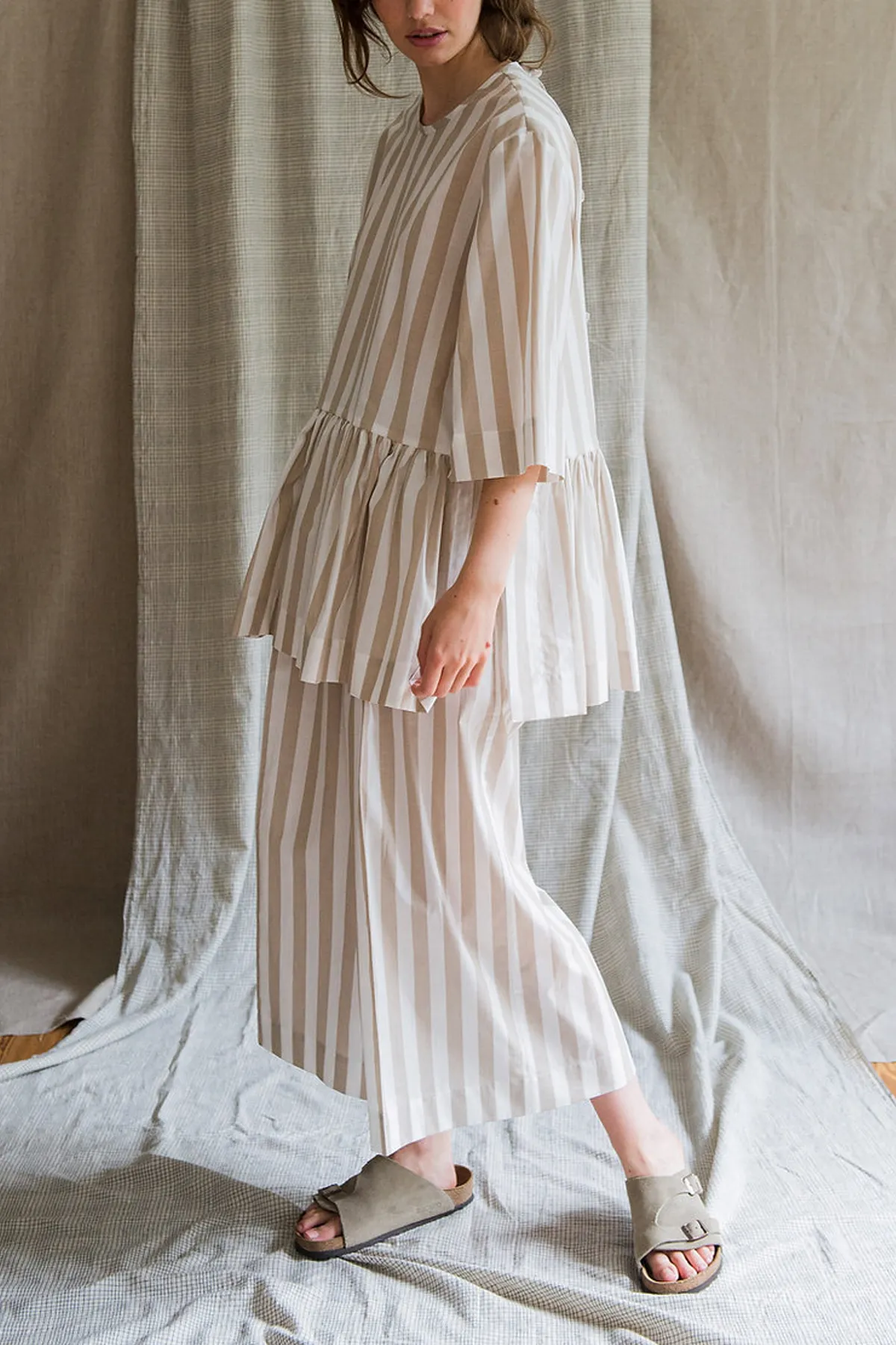 Neta Shirt in Light Brown Bold Stripes