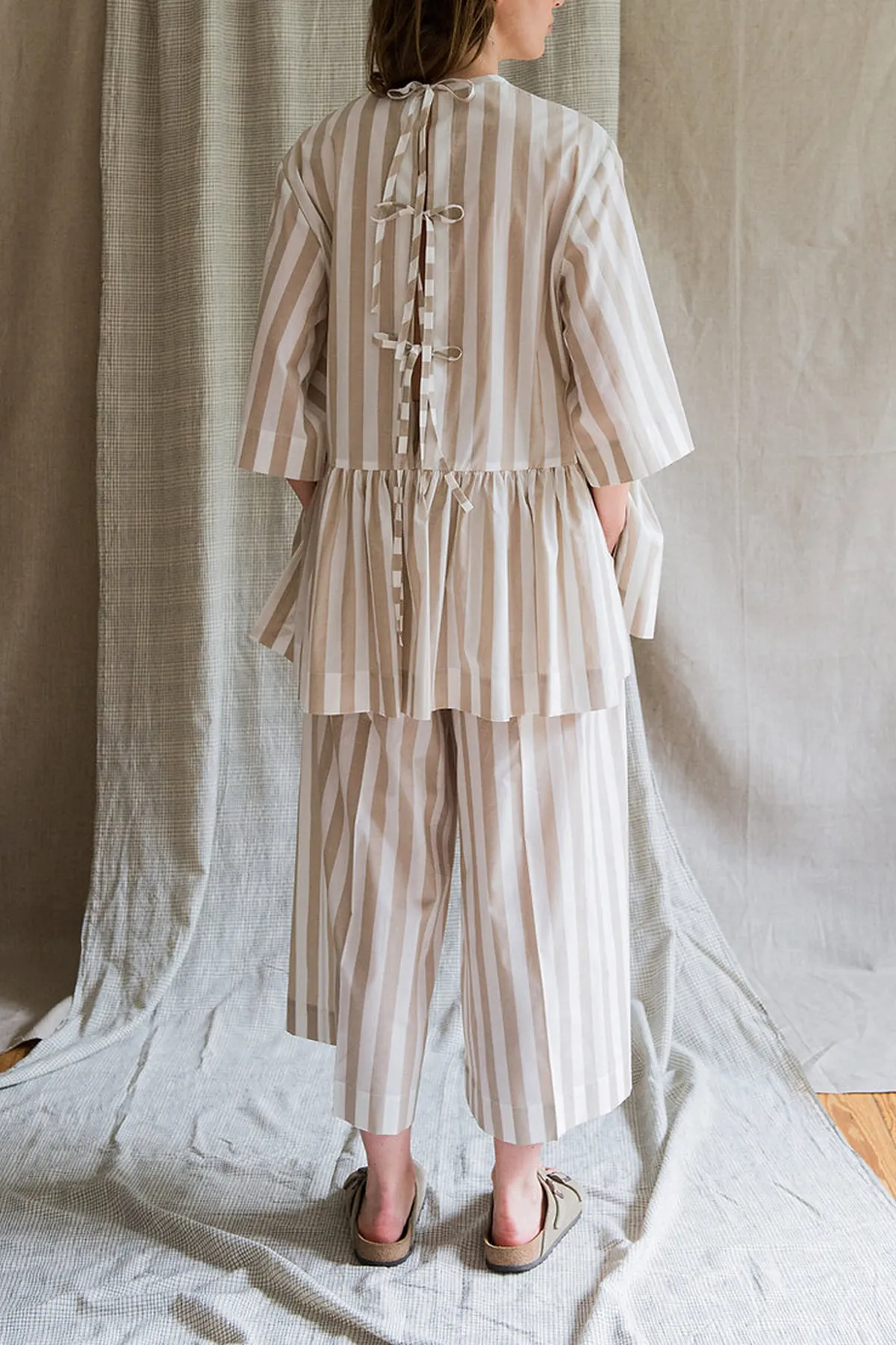 Neta Shirt in Light Brown Bold Stripes