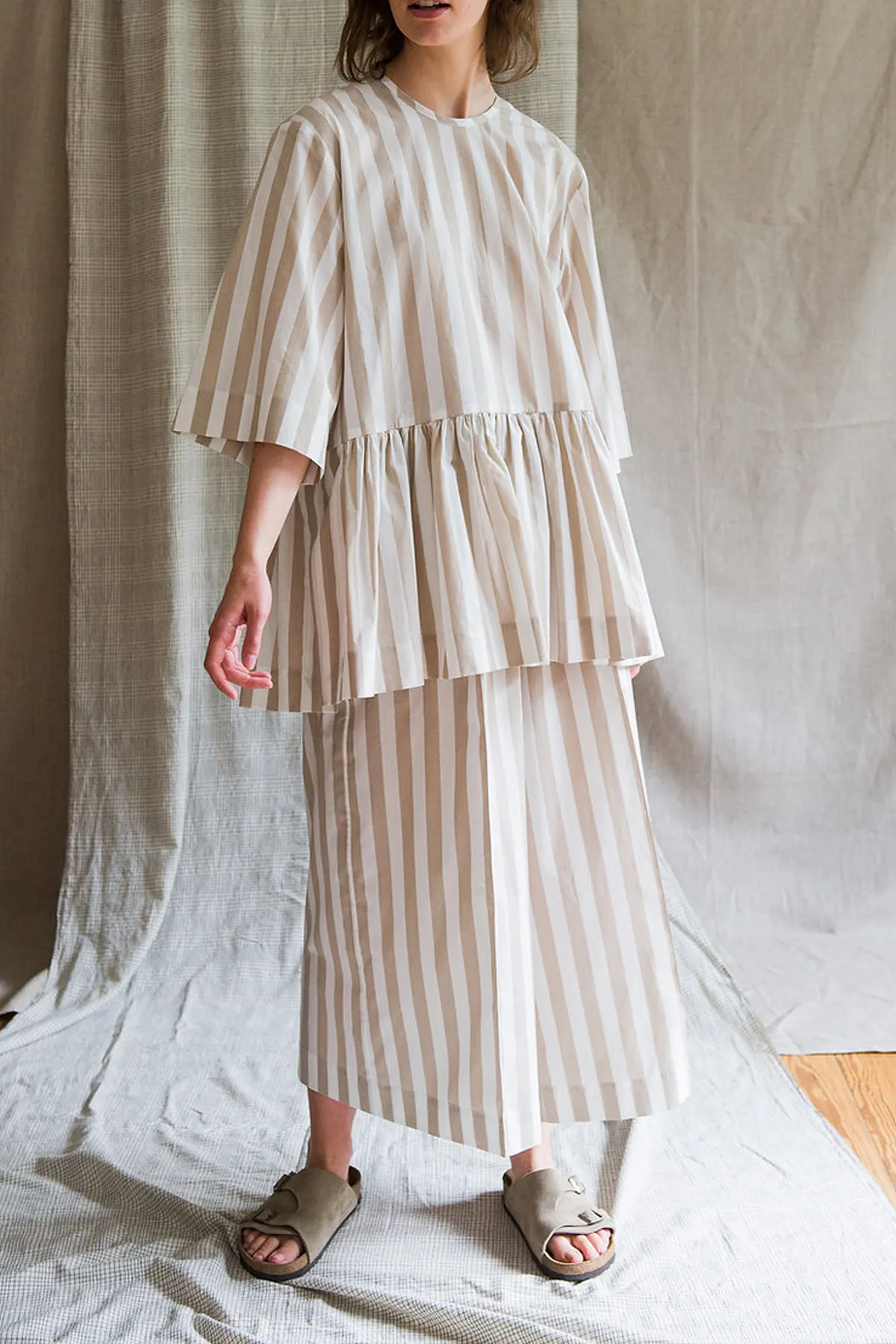 Neta Shirt in Light Brown Bold Stripes