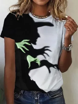 NEW Retails $53, Women's Halloween Witch Shadow Print Casual Tee, Black/Grey, Sz 2XL