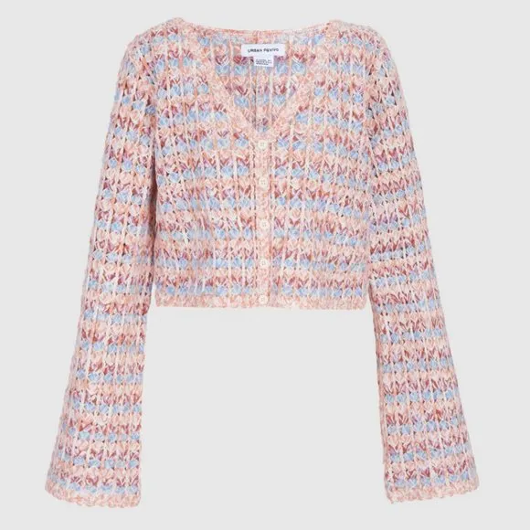 NEW Striped Button Up Crop Knit Sweater Cardigan