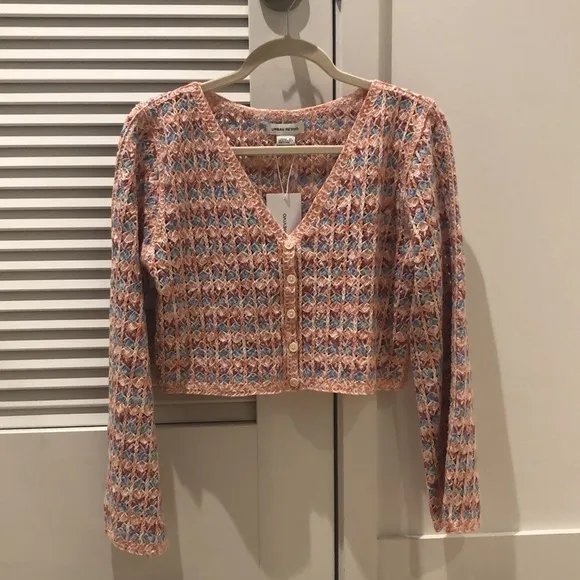 NEW Striped Button Up Crop Knit Sweater Cardigan
