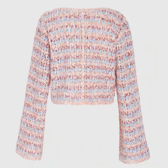 NEW Striped Button Up Crop Knit Sweater Cardigan