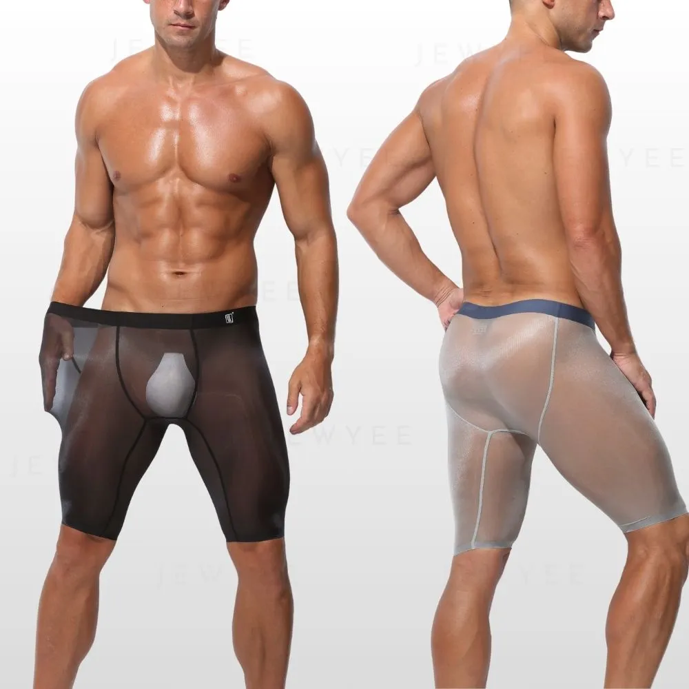 No-Chafe Pouch - Men's Ultra Thin Ice Silk Long Boxer Briefs (4-Pack) -JEWYEE AY 850