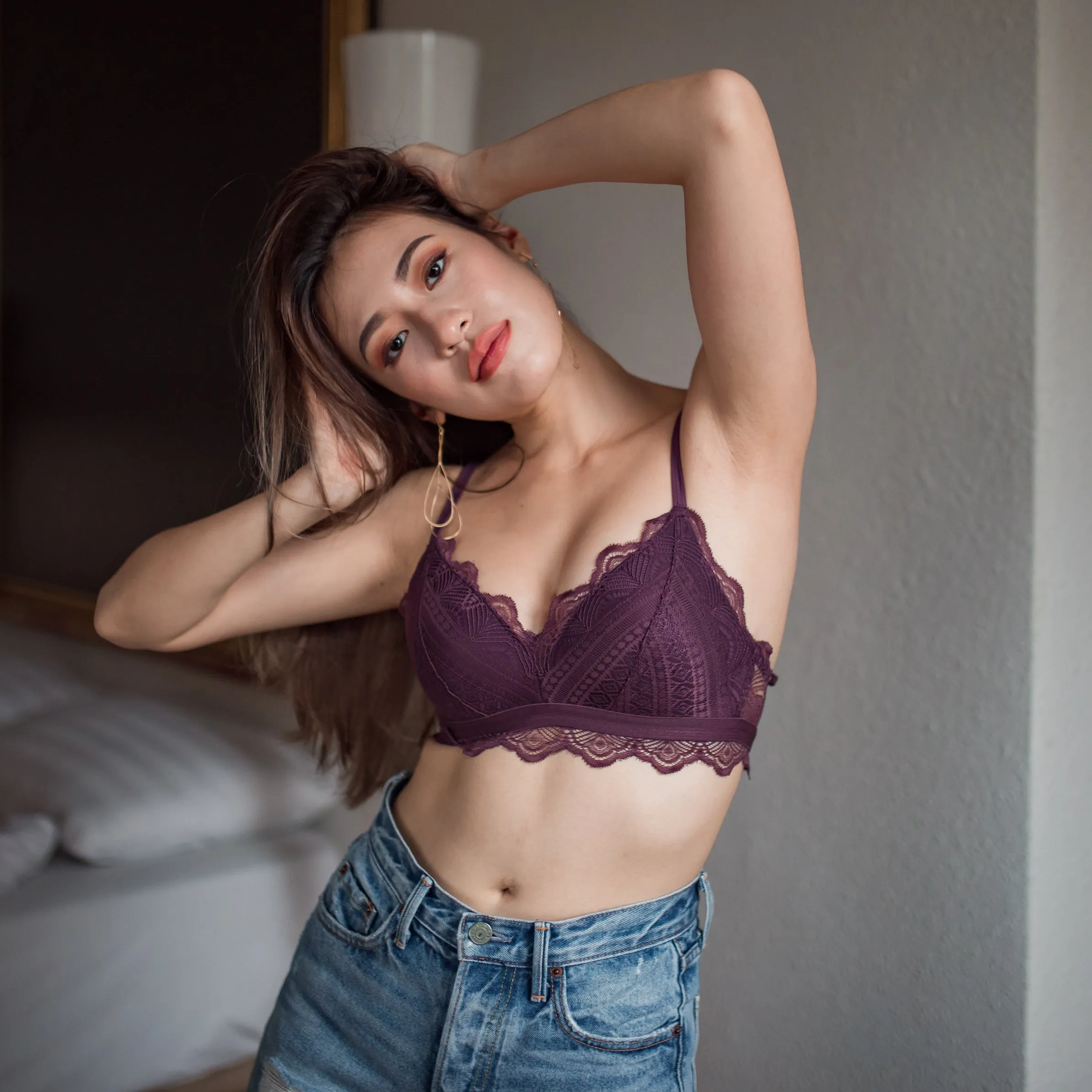 No-Wire Everyday Essential Full Lace Bra in Maroon (Size S & XL Only)