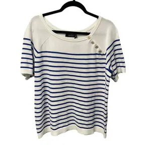 NWT Lauren Ralph Lauren White Blue Striped Short Sleeve Sweater Womens 1X