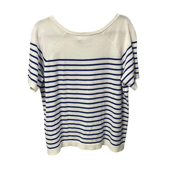 NWT Lauren Ralph Lauren White Blue Striped Short Sleeve Sweater Womens 1X