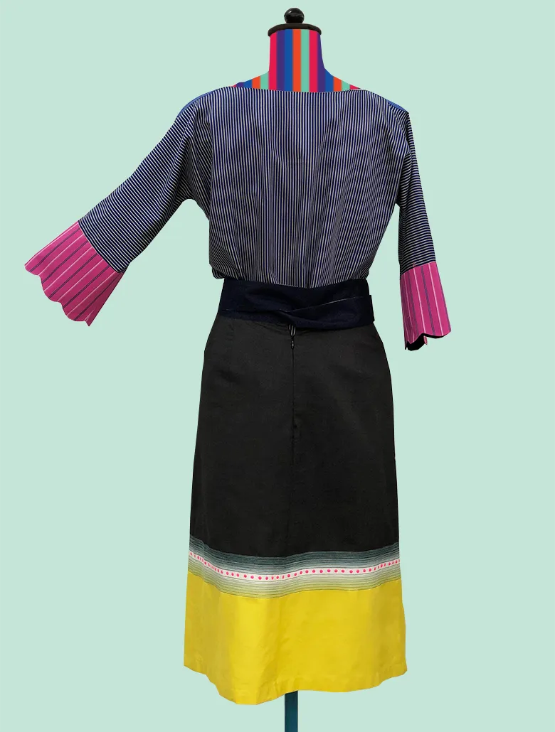 Obi-Belt Skirt with Yellow-Border Hem