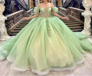 Off The Shoulder Sage See Through Quinceanera Dress