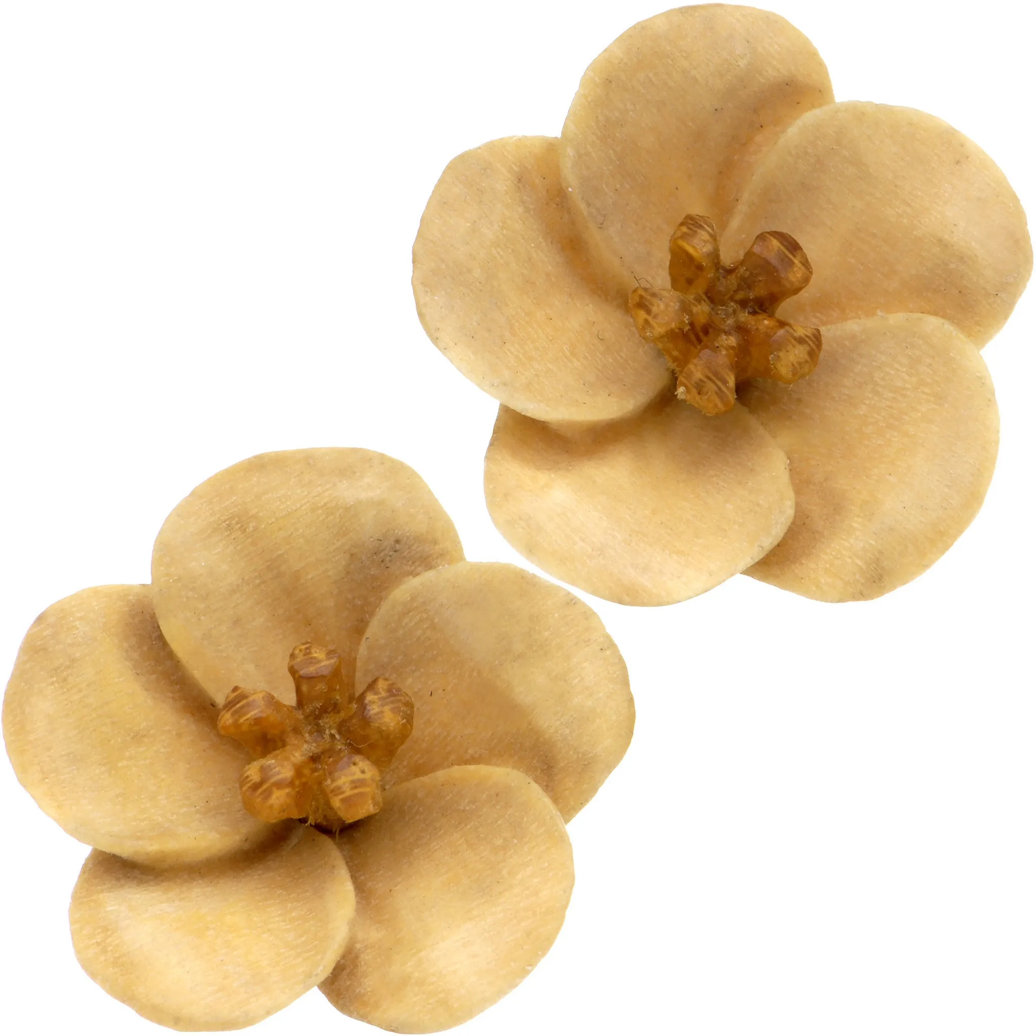 Organic Wood Hand Carved Bali Blossom Stud Earrings