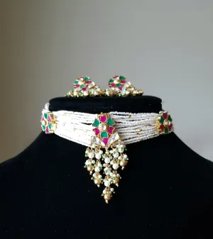 Pachi Kundan Kamana Pearl Beads Choker Set