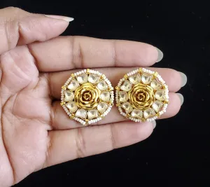 Pachi Kundan Rose Bud Studs With Gold Plating B11 White