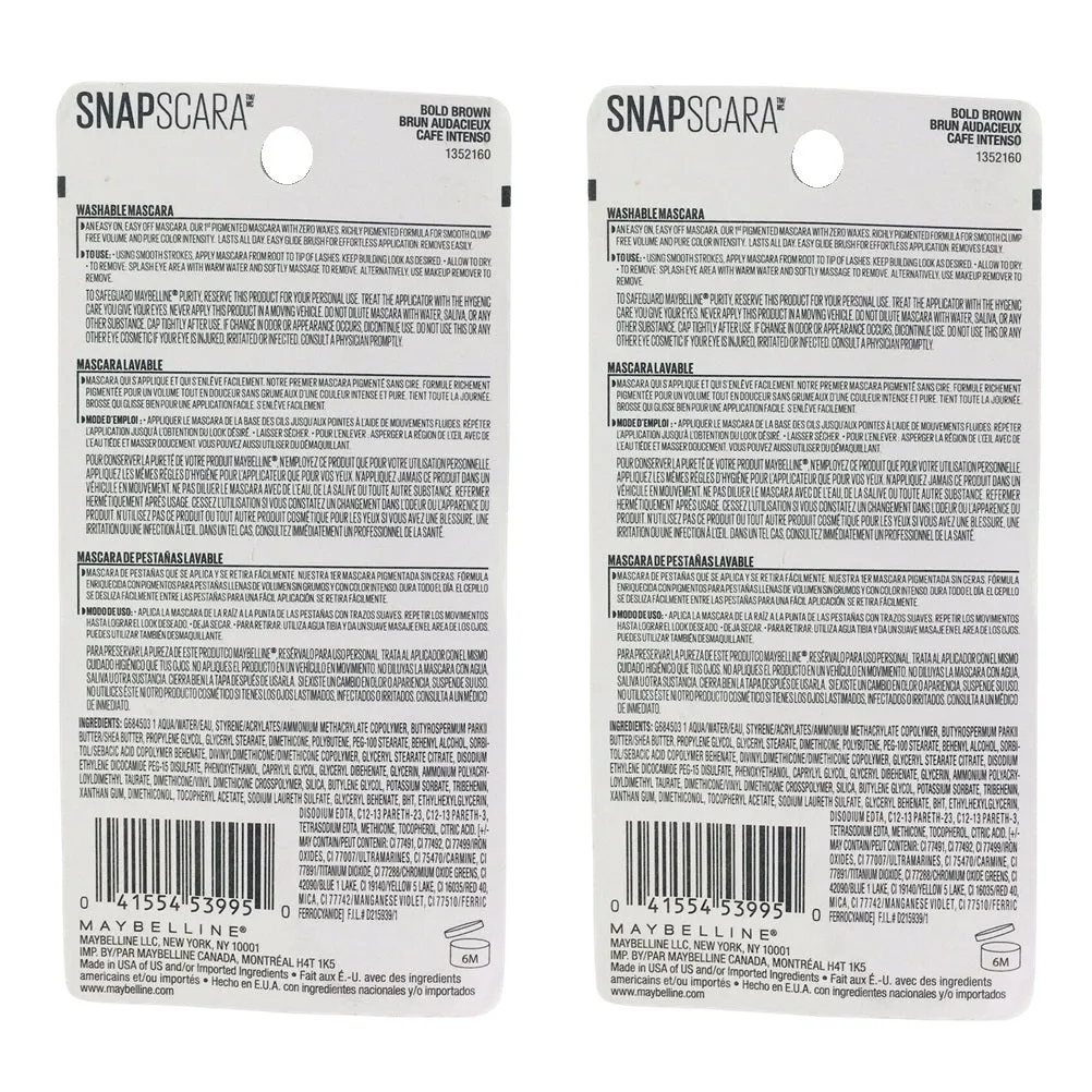 Pack of 2 Maybelline New York Snapscara Washable Mascara, Bold Brown # 305