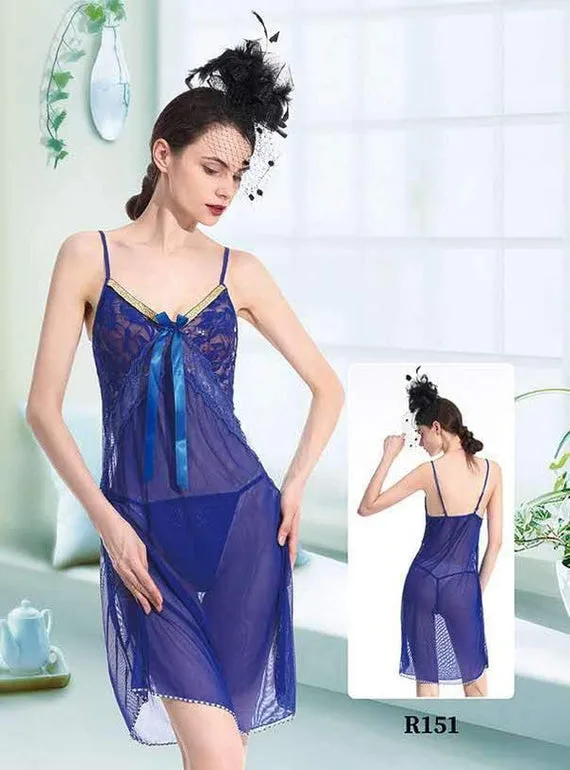 Pack Of 2 See Through Short Nighty  - Blue & Pink