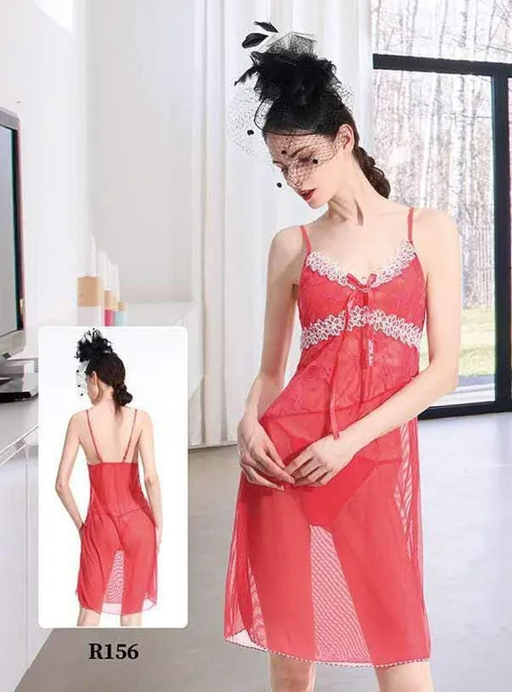 Pack Of 2 See Through Short Nighty  - Maroon & Baby Pink