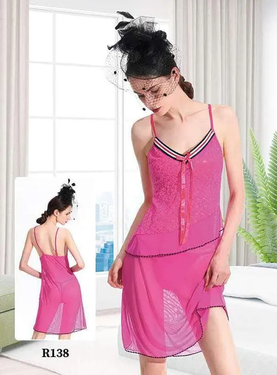 Pack Of 2 See Through Short Nighty  - Red & Pink