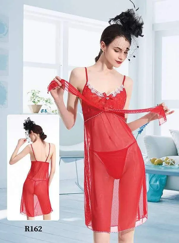 Pack Of 2 See Through Short Nighty  - Red & Pink