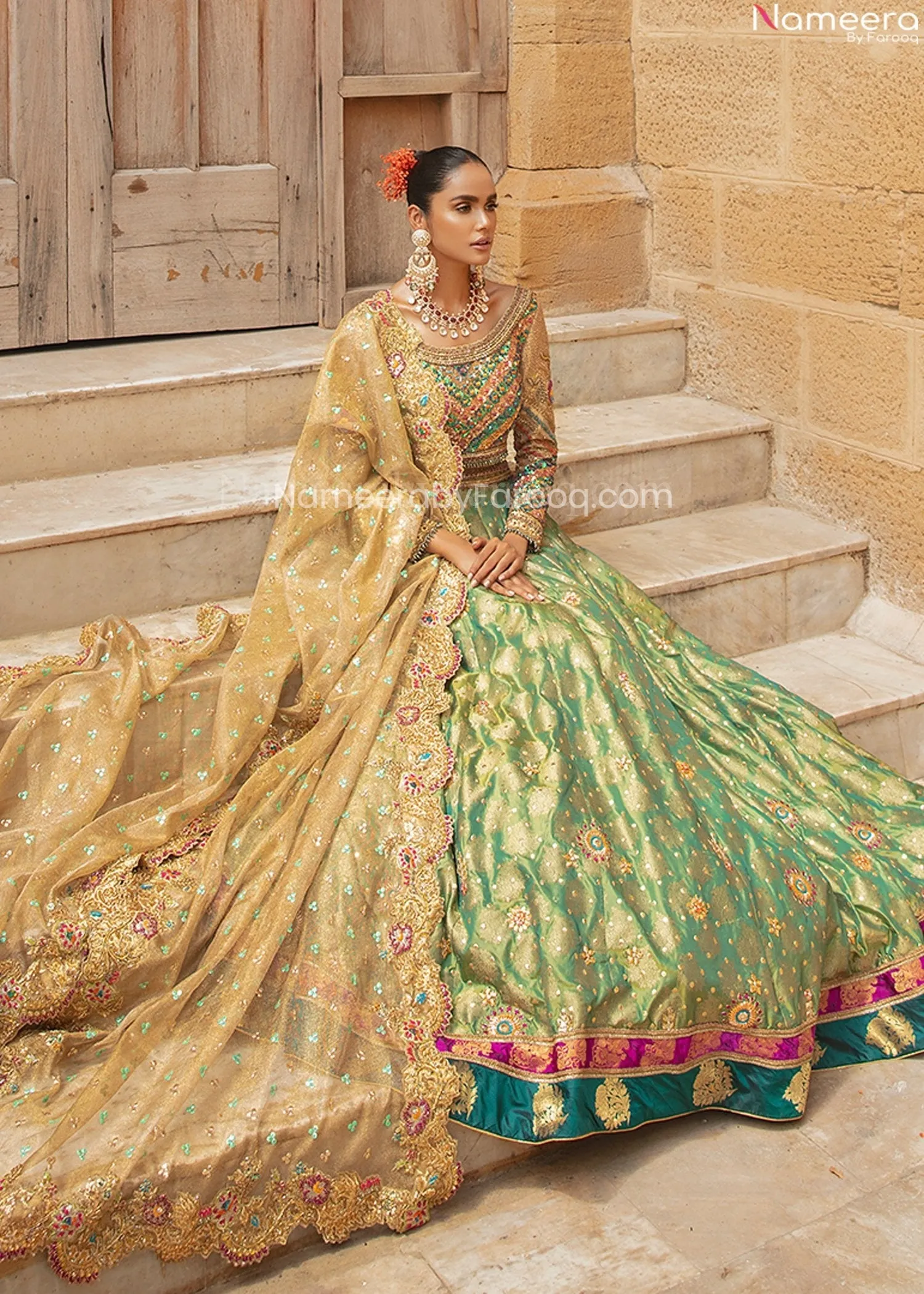 Pakistani Embellished Raw Silk Designer Lehenga #BN965
