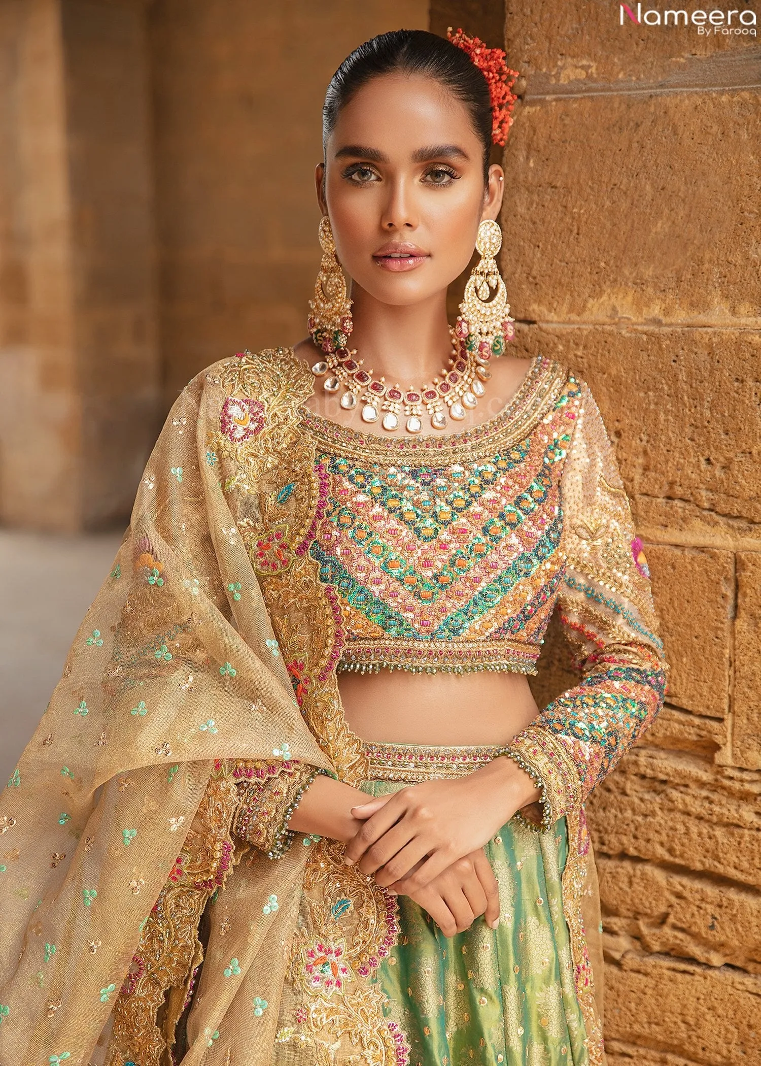 Pakistani Embellished Raw Silk Designer Lehenga #BN965