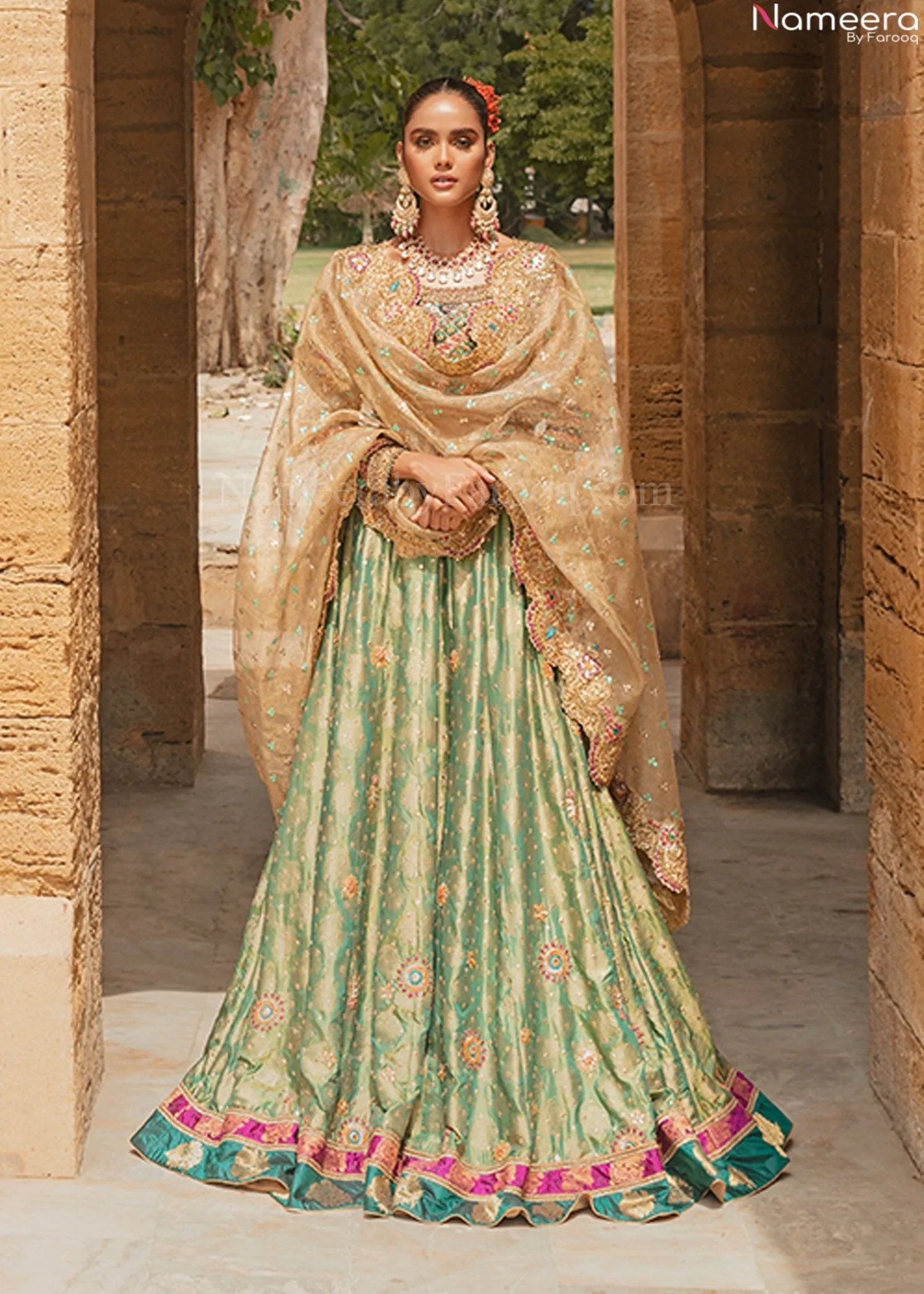 Pakistani Embellished Raw Silk Designer Lehenga #BN965