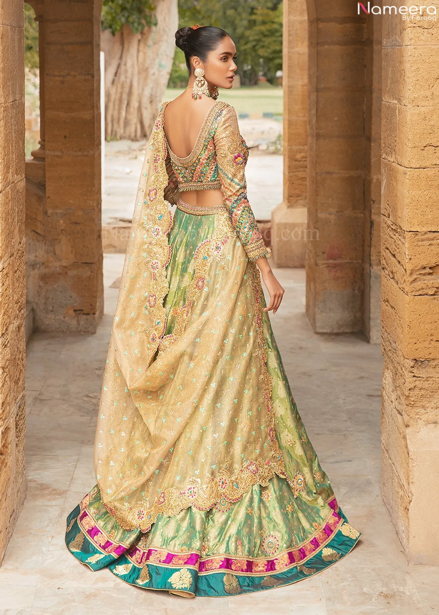 Pakistani Embellished Raw Silk Designer Lehenga #BN965