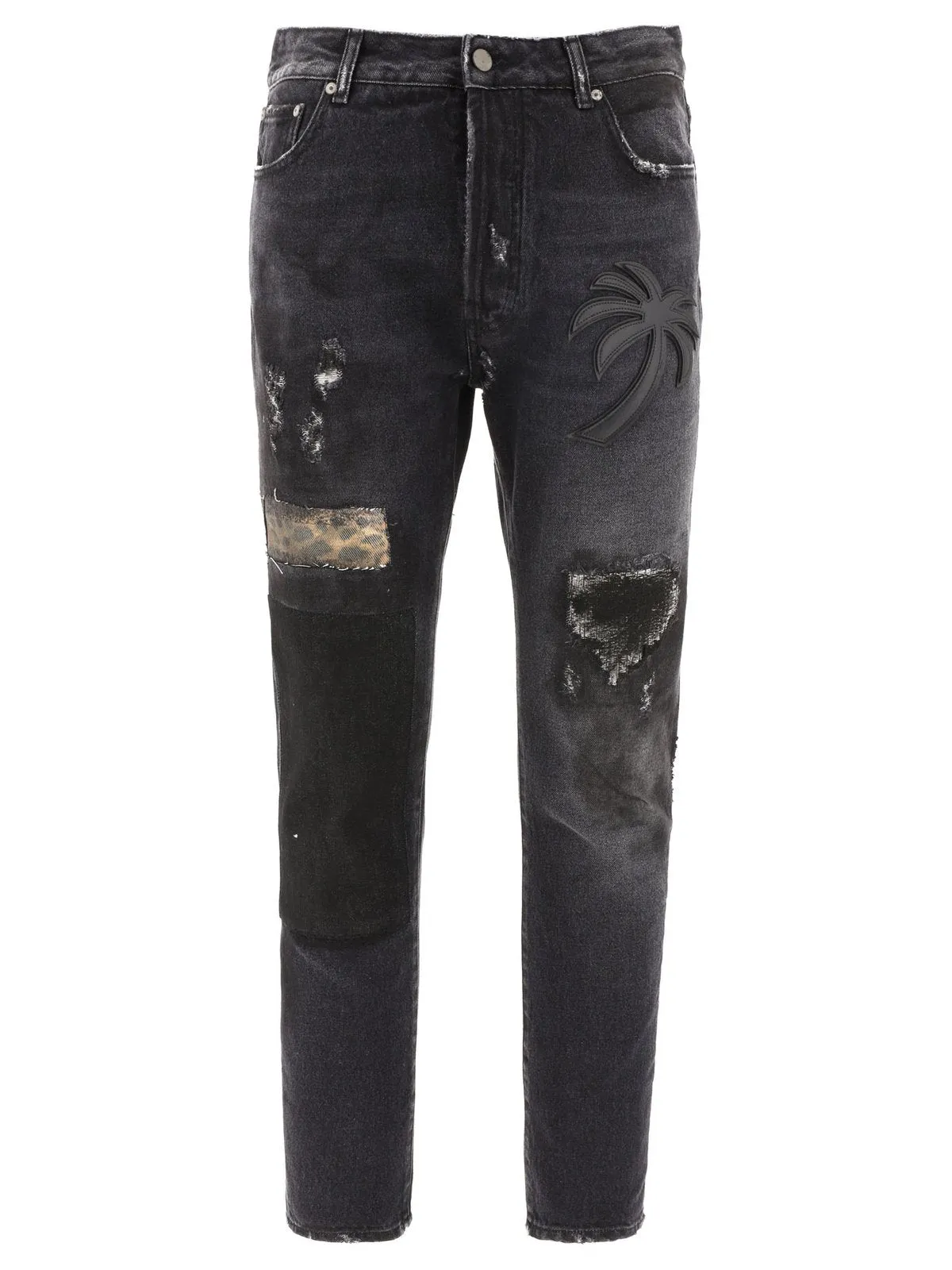 Palm Angels Palm Angels Mid-Rise Distressed Patchwork Jeans