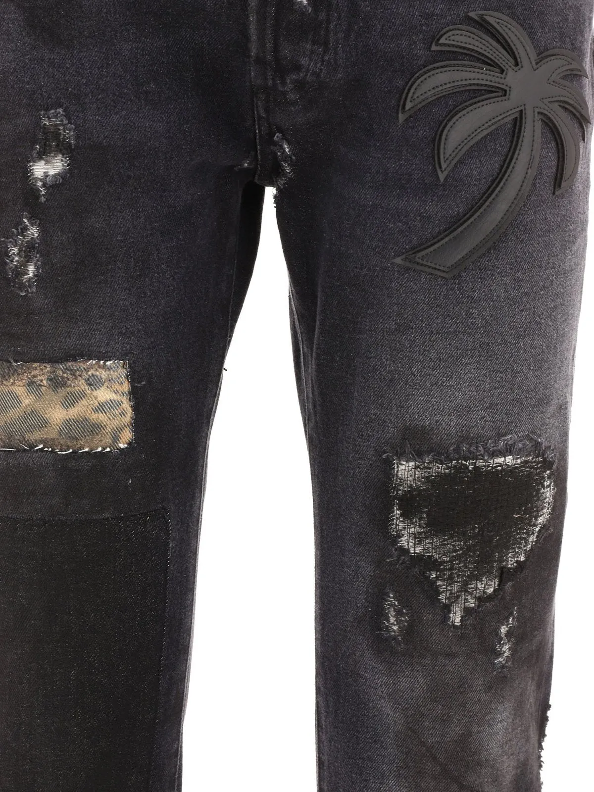 Palm Angels Palm Angels Mid-Rise Distressed Patchwork Jeans