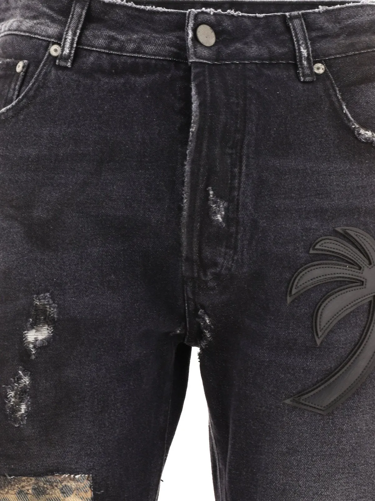 Palm Angels Palm Angels Mid-Rise Distressed Patchwork Jeans