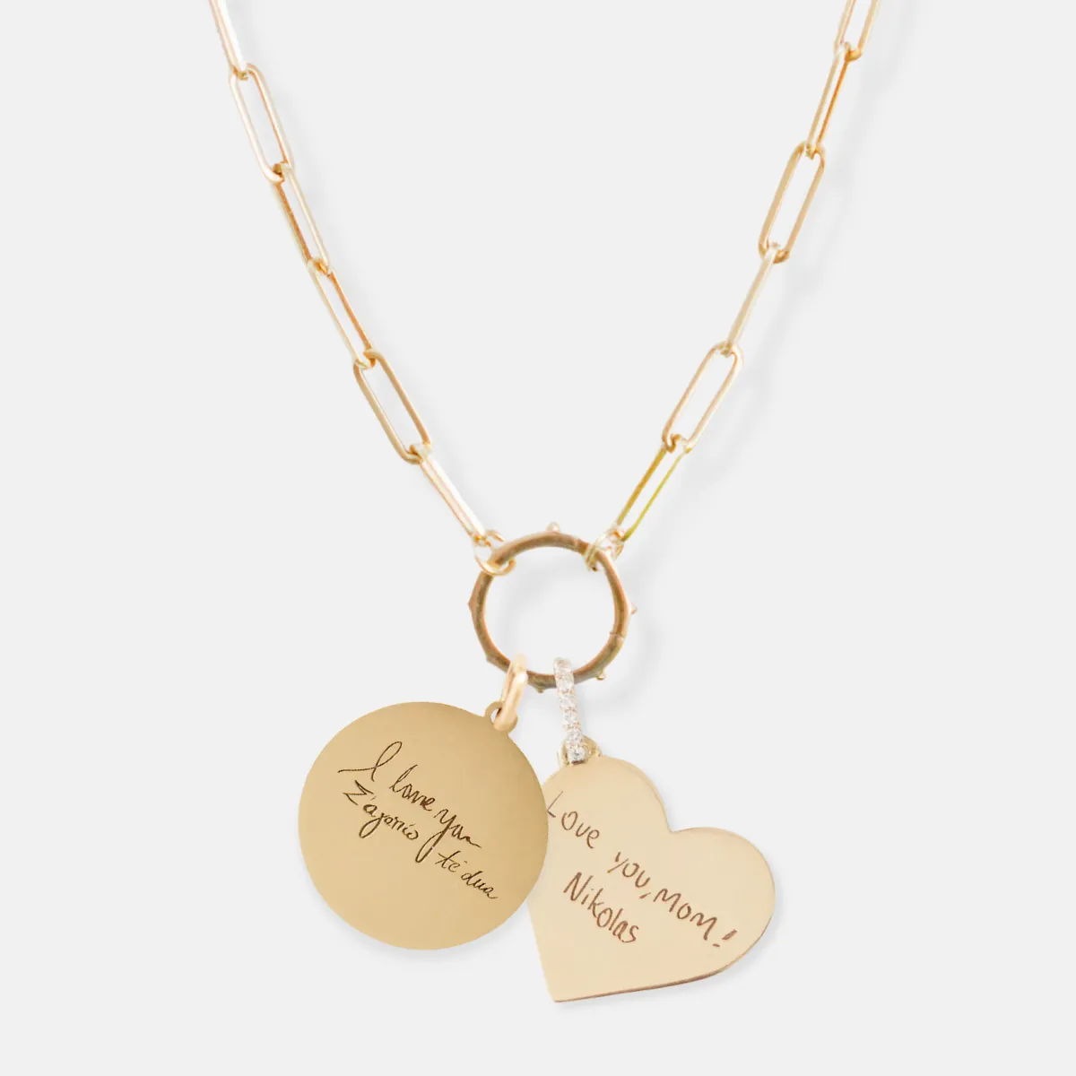 Paper Clip Chain Necklace with Charm Holder and Personalized Medallions